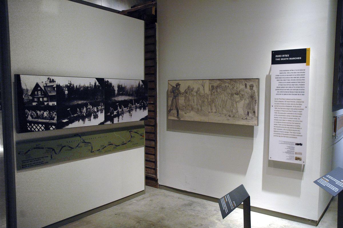 Hellmut Bachrach Baree's drawing entitled Death March displayed in Holocaust History Museum, Yad Vashem